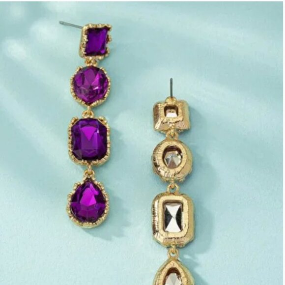 ⭐️❤️FREE Baguette Tiered Rhinestone Stone Geo Drop Chic Glam Classy Hip Earrings - Picture 2 of 7